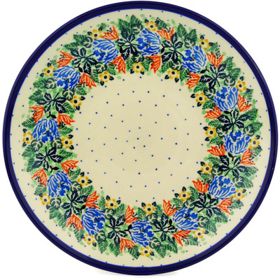 Polish Pottery Dinner Plate 10&frac12;-inch Dotted Floral Wreath UNIKAT