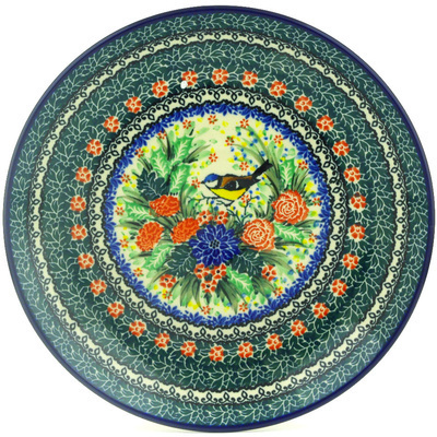 Polish Pottery Dinner Plate 10&frac12;-inch Garden Bird UNIKAT