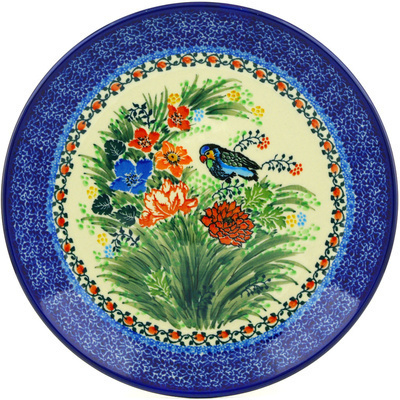Polish Pottery Dinner Plate 10&frac12;-inch Garden Parrot UNIKAT
