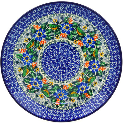 Polish Pottery Dinner Plate 10&frac12;-inch Green Bird Garden UNIKAT