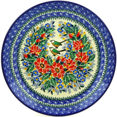 Polish Pottery Dinner Plate 10&frac12;-inch Green Bird Meadow UNIKAT