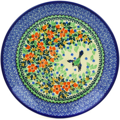 Polish Pottery Dinner Plate 10&frac12;-inch Green Bird UNIKAT