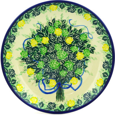 Polish Pottery Dinner Plate 10&frac12;-inch Green Rose Bouquet UNIKAT