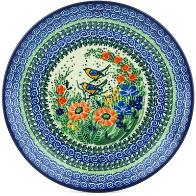 Polish Pottery Dinner Plate 10&frac12;-inch Love Bird Meadow UNIKAT