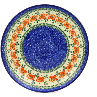 Polish Pottery Dinner Plate 10&frac12;-inch Orange Flower Wreath