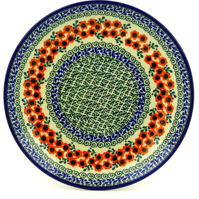 Polish Pottery Dinner Plate 10&frac12;-inch Orange Poppy Wreath