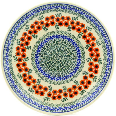 Polish Pottery Dinner Plate 10&frac12;-inch Orange Poppy Wreath