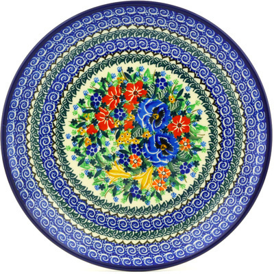 Polish Pottery Dinner Plate 10&frac12;-inch Pansy Pair Garden UNIKAT