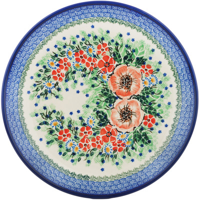 Polish Pottery Dinner Plate 10&frac12;-inch Peach Poppy Wreath UNIKAT