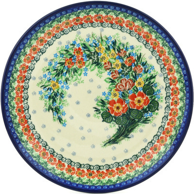 Polish Pottery Dinner Plate 10&frac12;-inch Poppy Wreath UNIKAT