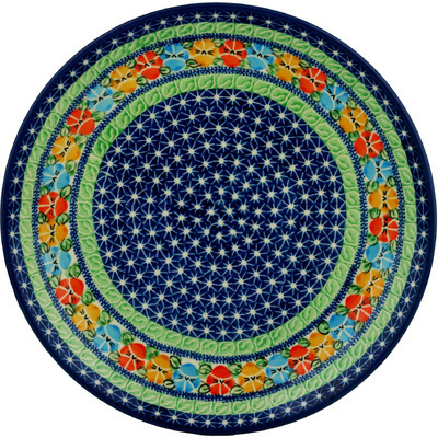 Polish Pottery Dinner Plate 10&frac12;-inch Primary Pansies UNIKAT