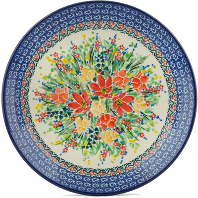 Polish Pottery Dinner Plate 10&frac12;-inch Red And Yellow Flowers UNIKAT