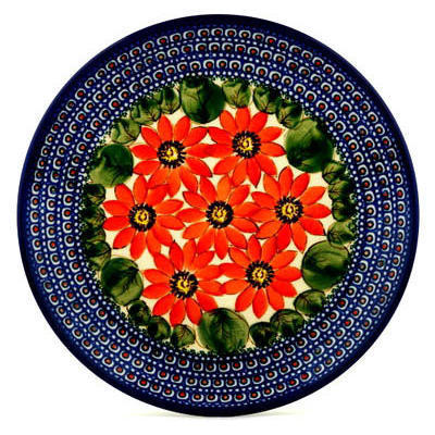 Polish Pottery Dinner Plate 10&frac12;-inch Red Blooms UNIKAT