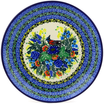 Polish Pottery Dinner Plate 10&frac12;-inch Red Breasted Bluejay UNIKAT