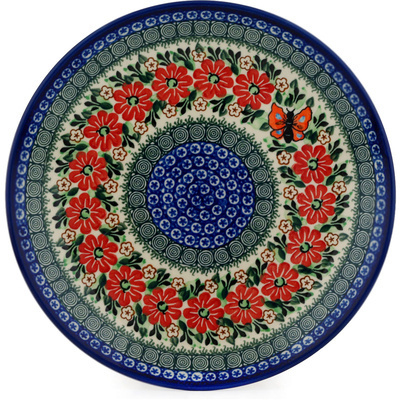 Polish Pottery Dinner Plate 10&frac12;-inch Red Butterfly Garden UNIKAT