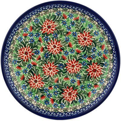 Polish Pottery Dinner Plate 10&frac12;-inch Red Dahlia Garden UNIKAT