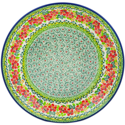 Polish Pottery Dinner Plate 10&frac12;-inch Red Flora On Green Daisy UNIKAT
