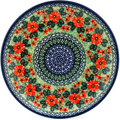 Polish Pottery Dinner Plate 10&frac12;-inch Red Impatiens Circle UNIKAT