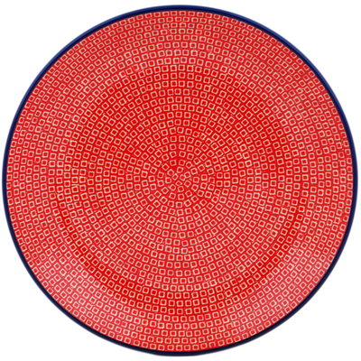 Polish Pottery Dinner Plate 10&frac12;-inch Red Squares UNIKAT