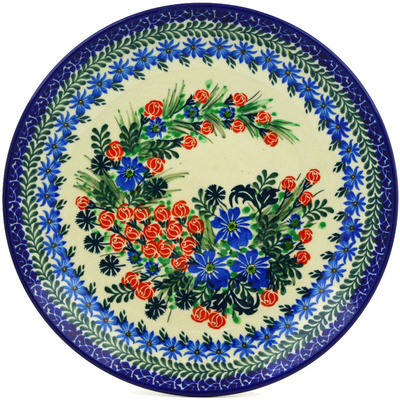 Polish Pottery Dinner Plate 10&frac12;-inch Rose Bud Bouquet UNIKAT
