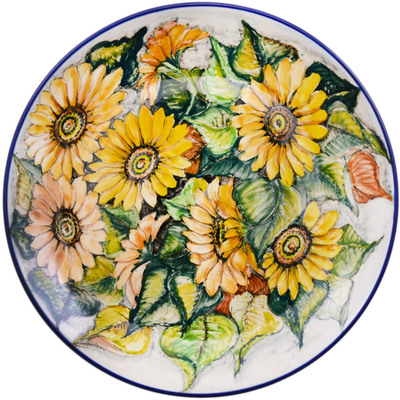 Polish Pottery Dinner Plate 10&frac12;-inch Royal Sunflowers UNIKAT