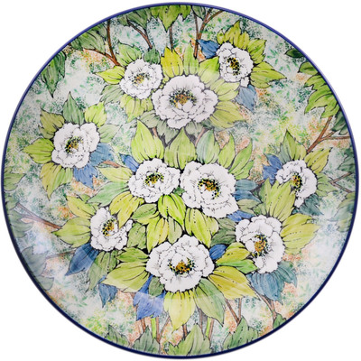 Polish Pottery Dinner Plate 10&frac12;-inch White Peony UNIKAT