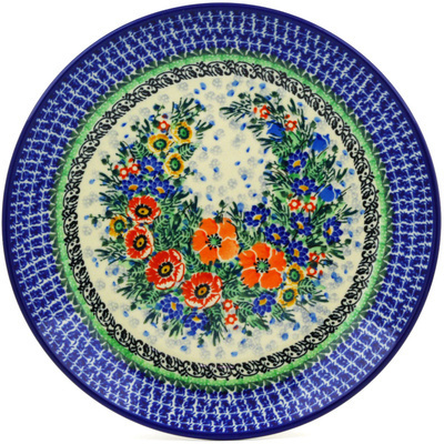 Polish Pottery Dinner Plate 10&frac12;-inch Wildflower Wreath UNIKAT