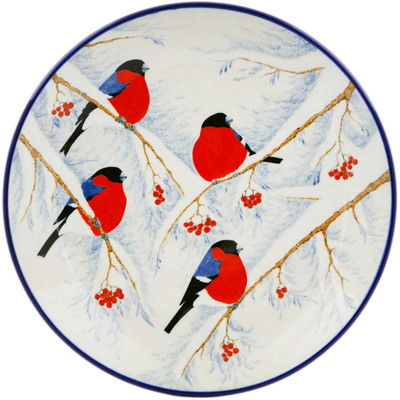 Polish Pottery Dinner Plate 10&frac12;-inch Winter Birds UNIKAT