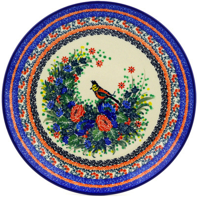 Polish Pottery Dinner Plate 10&frac12;-inch Woodpecker Wreath UNIKAT