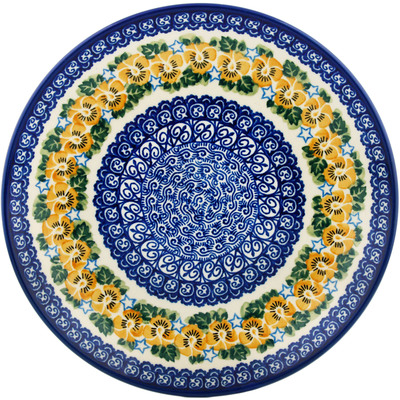 Polish Pottery Dinner Plate 10&frac12;-inch Yellow Pansy Star UNIKAT