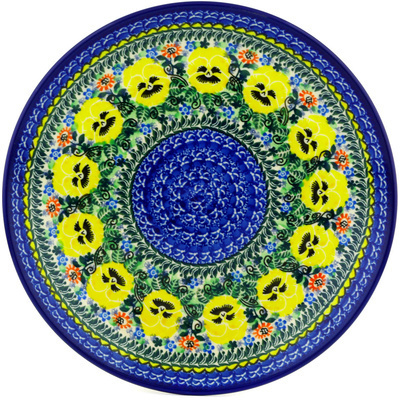 Polish Pottery Dinner Plate 10&frac12;-inch Yellow Pansy Wreath UNIKAT