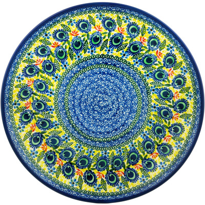 Polish Pottery Dinner Plate 10&frac12;-inch Yellow Peacock Flowers UNIKAT