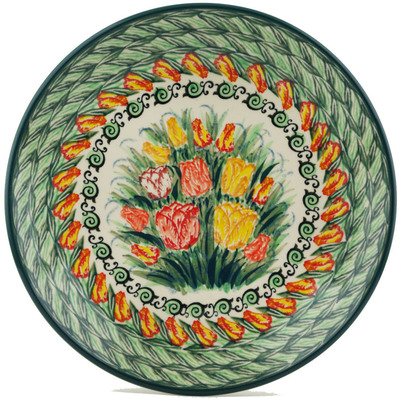 Polish Pottery Dinner Plate 10&frac12;-inch Yellow Tulips UNIKAT