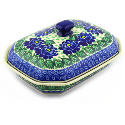 Polish Pottery Dish with Cover 10&quot; Blue Bliss