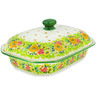 Polish Pottery Dish with Cover 10&quot; Bright Spring UNIKAT