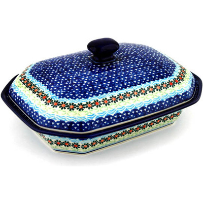 Polish Pottery Dish with Cover 10&quot; Daisies By The Sea