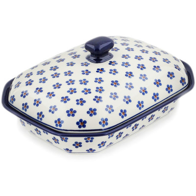 Polish Pottery Dish with Cover 10&quot; Daisy Dots