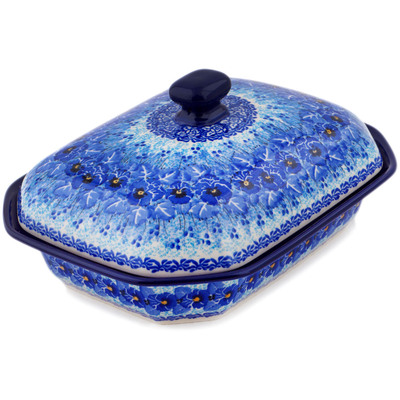Polish Pottery Dish with Cover 10&quot; Deep Winter UNIKAT