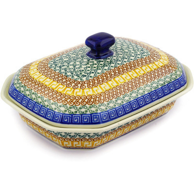 Polish Pottery Dish with Cover 10&quot; Grecian Sea