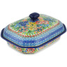 Polish Pottery Dish with Cover 10&quot; Hummingbird Meadow UNIKAT