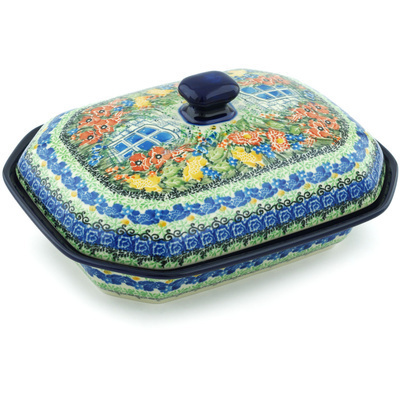 Polish Pottery Dish with Cover 10&quot; My Garden Window UNIKAT