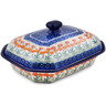 Polish Pottery Dish with Cover 10&quot; Peach Spring Daisy