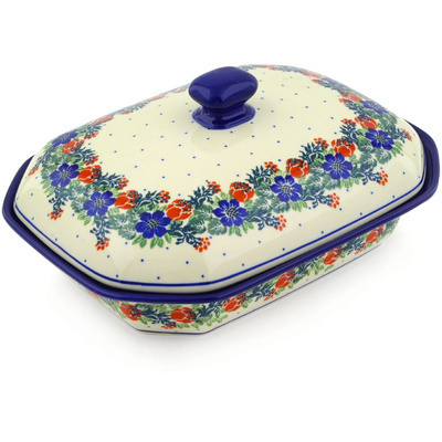 Polish Pottery Dish with Cover 10&quot; Polish Wreath