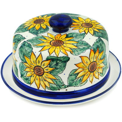 Polish Pottery Dish with Cover 10&quot; Sunflower Power UNIKAT