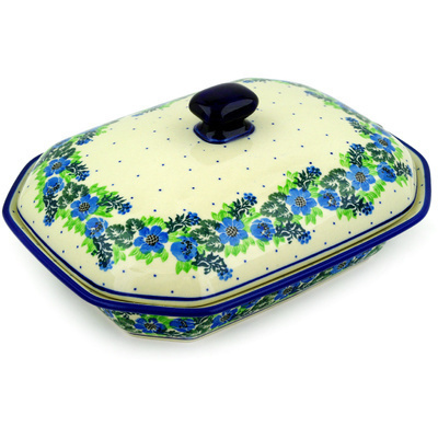Polish Pottery Dish with Cover 10&quot; Wildflower Wreath