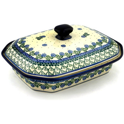 Polish Pottery Dish with Cover 12&quot; Blackberry Vines