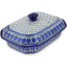 Polish Pottery Dish with Cover 12&quot; Blue Alpine