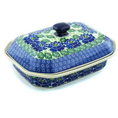 Polish Pottery Dish with Cover 12&quot; Blue Bliss