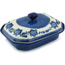 Polish Pottery Dish with Cover 12&quot; Blue Poppies