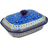 Polish Pottery Dish with Cover 12&quot; Blue Poppies UNIKAT